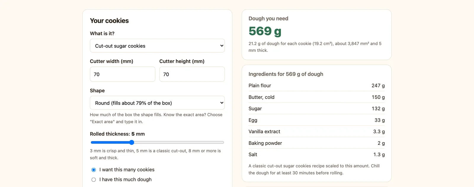The dough and bake calculator