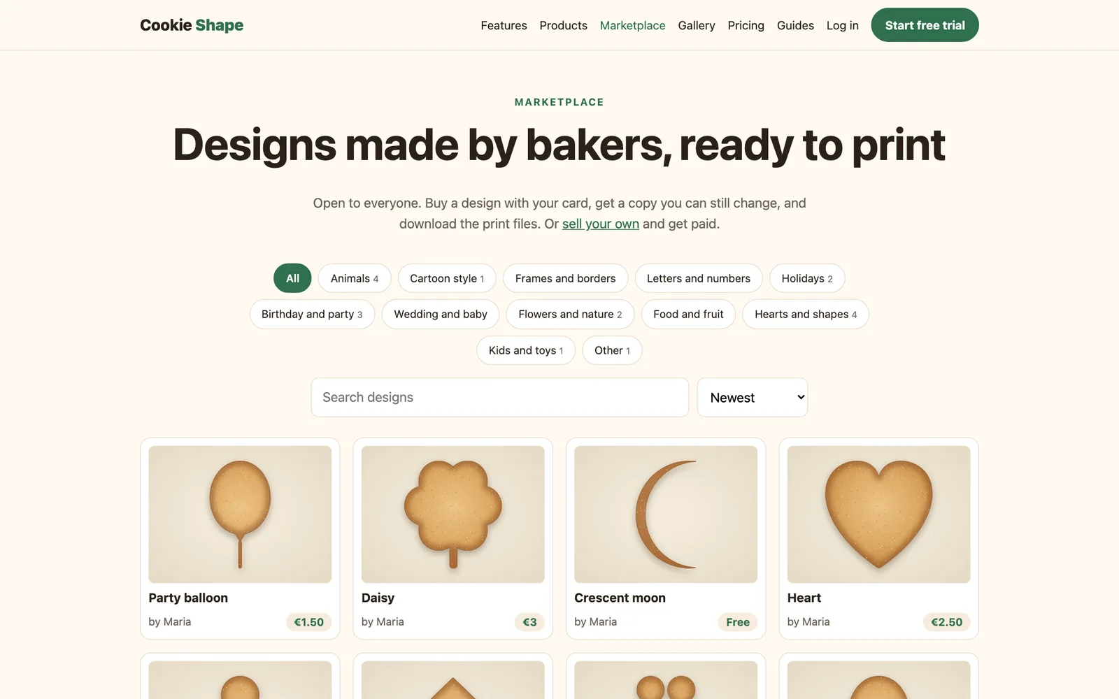 The marketplace with cutter designs in categories